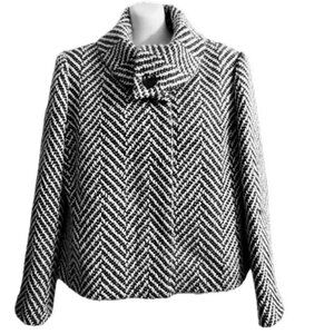 Calvin Klein Classic Herringbone Wool Blend Jacket Blazer Black White Wm Sz 8